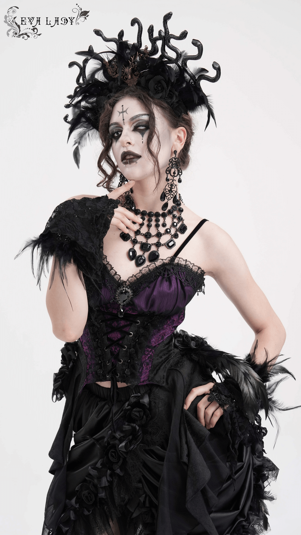 Floral Accented Gothic Lace-Up Corset Top for Women