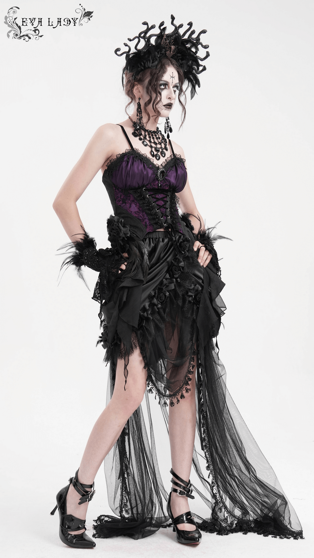 Floral Accented Gothic Lace-Up Corset Top for Women