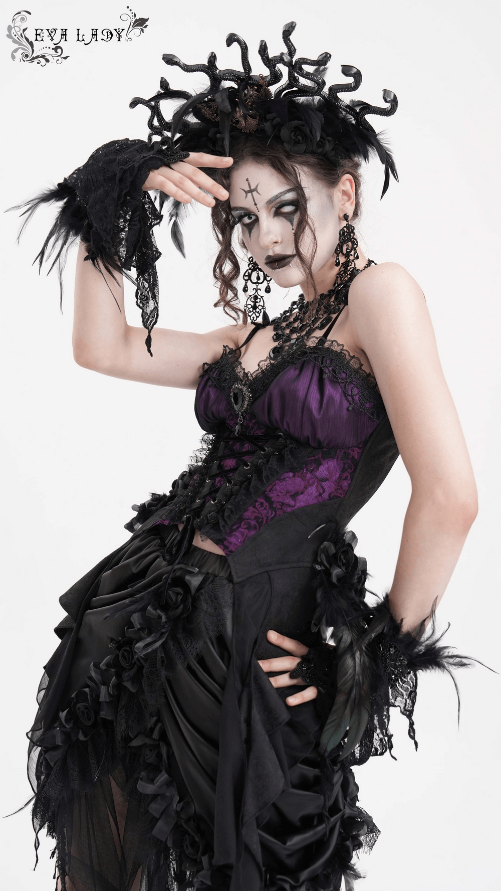 Floral Accented Gothic Lace-Up Corset Top for Women