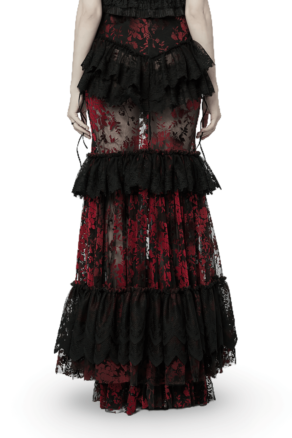 Women's Gothic Fishtail Skirt with Layered Floral Lace