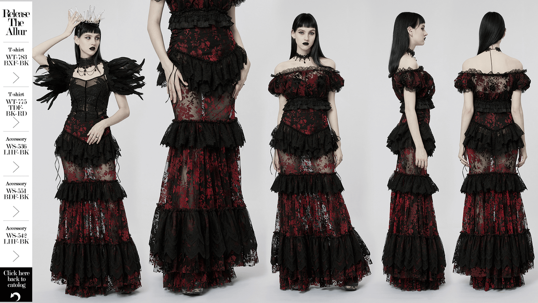 Women's Gothic Fishtail Skirt with Layered Floral Lace