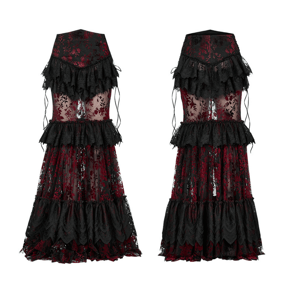 Women's Gothic Fishtail Skirt with Layered Floral Lace