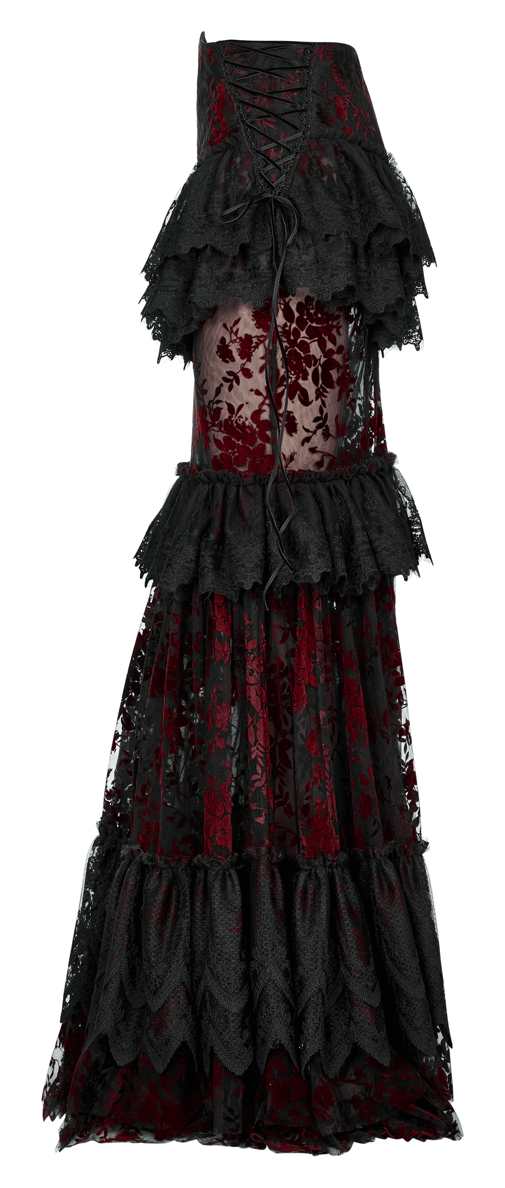 Women's Gothic Fishtail Skirt with Layered Floral Lace