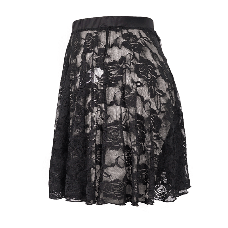 Floral Lace Mini Skirt / Sheer Black Single Layer