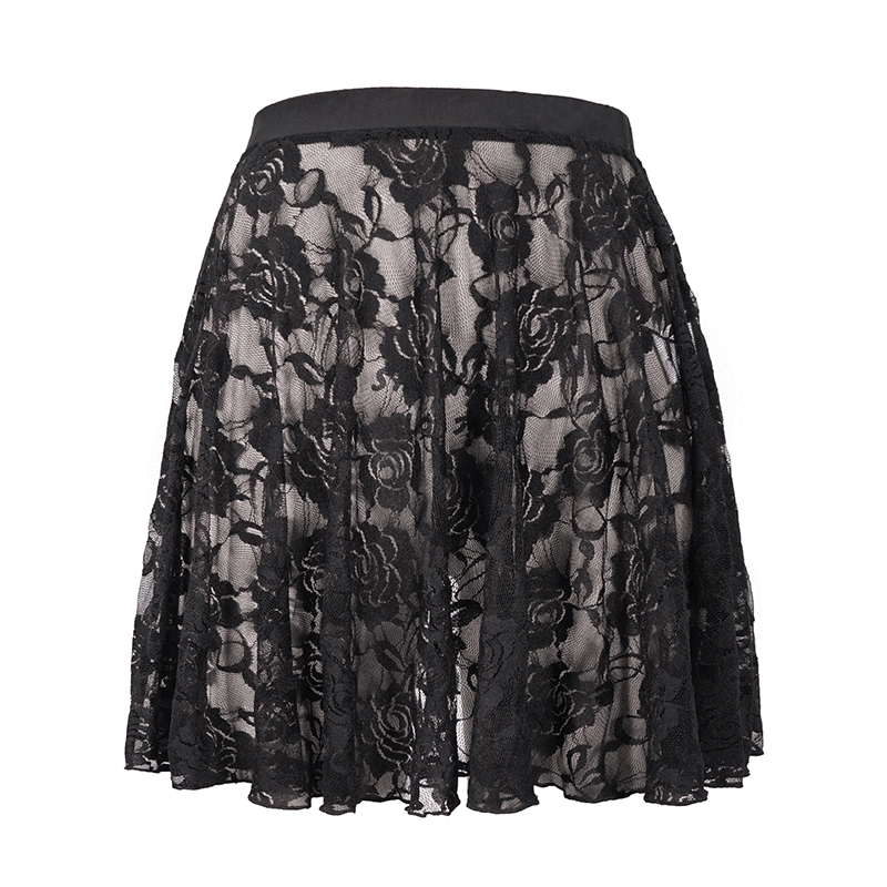 Floral Lace Mini Skirt / Sheer Black Single Layer