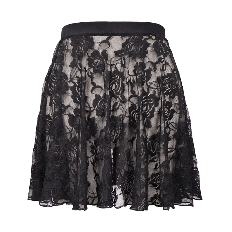 Floral Lace Mini Skirt / Sheer Black Single Layer
