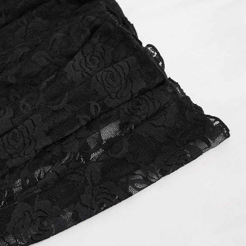 Floral Lace Mini Skirt / Sheer Black Single Layer