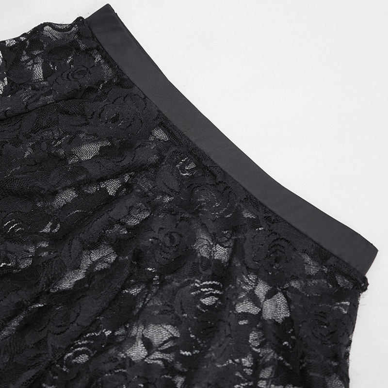 Floral Lace Mini Skirt / Sheer Black Single Layer