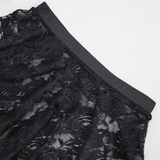 Floral Lace Mini Skirt / Sheer Black Single Layer