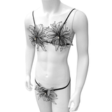 Floral Lingerie Set for Men / Erotic Mesh Underwear / Sheer Bra Top with G-strings - EVE's SECRETS