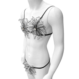 Floral Lingerie Set for Men / Erotic Mesh Underwear / Sheer Bra Top with G-strings - EVE's SECRETS