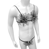 Floral Lingerie Set for Men / Erotic Mesh Underwear / Sheer Bra Top with G-strings - EVE's SECRETS