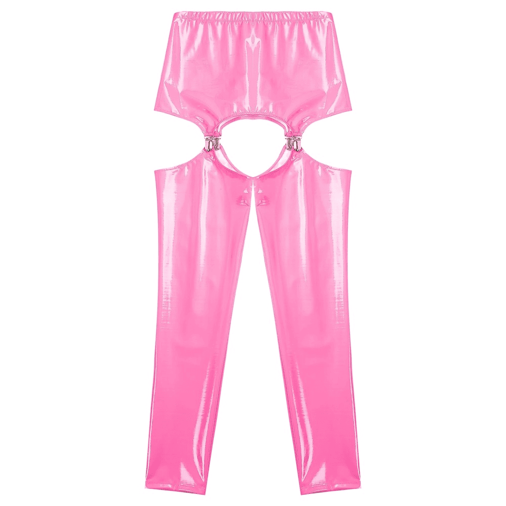 Glossy High-Waist Latex Garter Leggings for Women