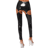 Glossy High-Waist Latex Garter Leggings for Women