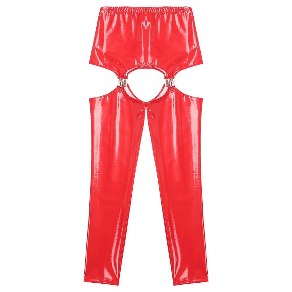 Glossy High-Waist Latex Garter Leggings for Women