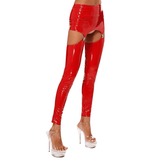 Glossy High-Waist Latex Garter Leggings for Women