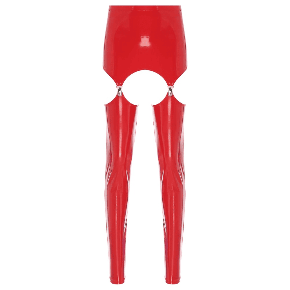 Glossy High-Waist Latex Garter Leggings for Women