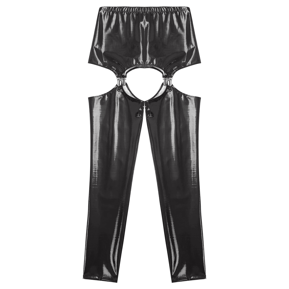 Glossy High-Waist Latex Garter Leggings for Women
