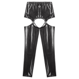 Glossy High-Waist Latex Garter Leggings for Women