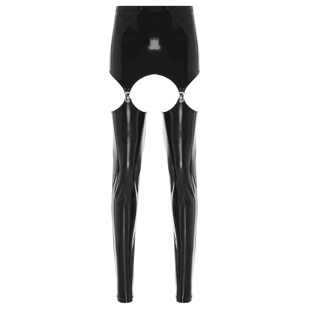 Glossy High-Waist Latex Garter Leggings for Women