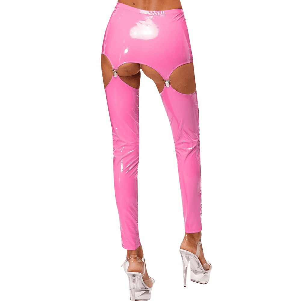 Glossy High-Waist Latex Garter Leggings for Women