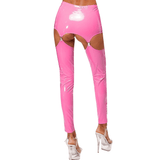 Glossy High-Waist Latex Garter Leggings for Women