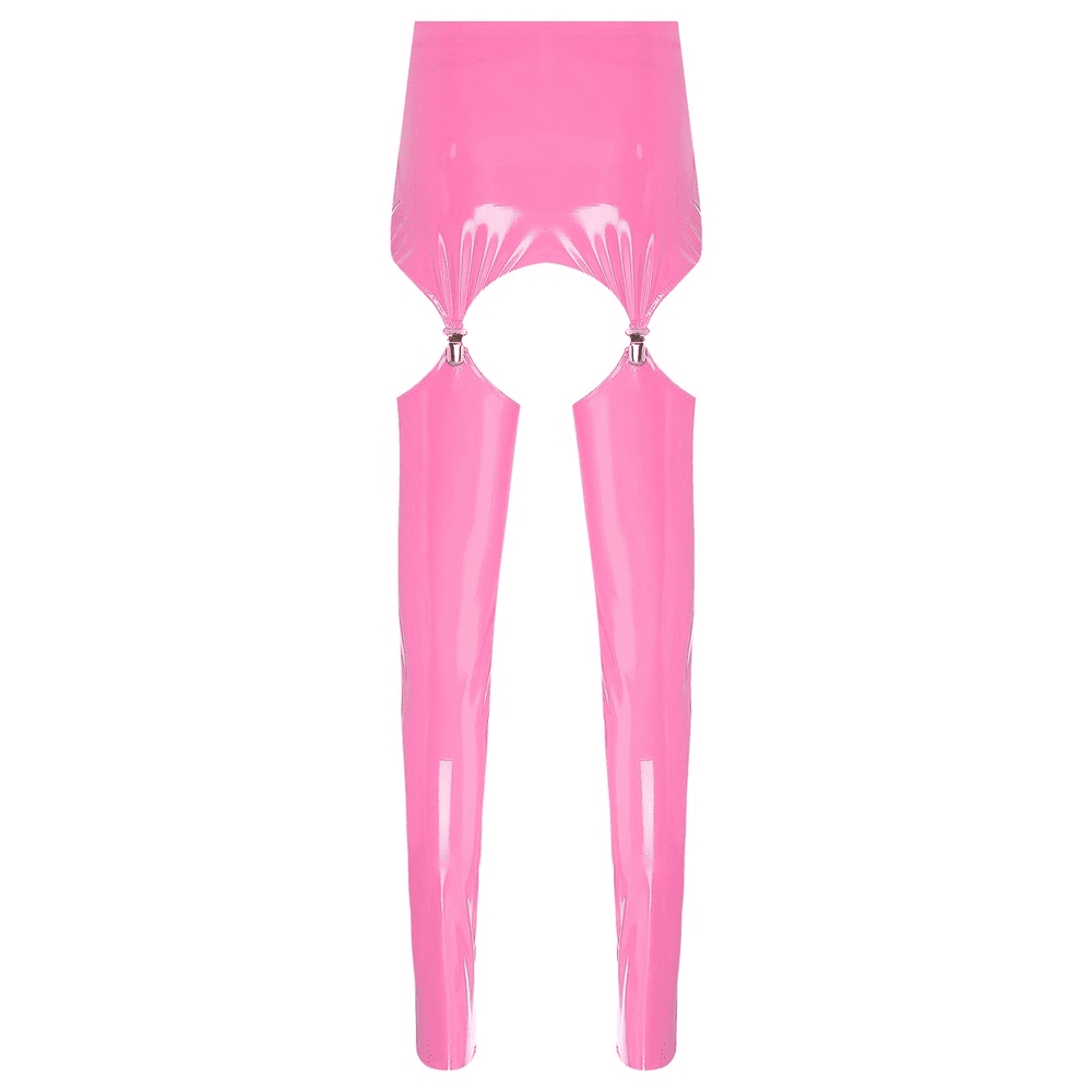 Glossy High-Waist Latex Garter Leggings for Women