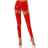 Glossy High-Waist Latex Garter Leggings for Women