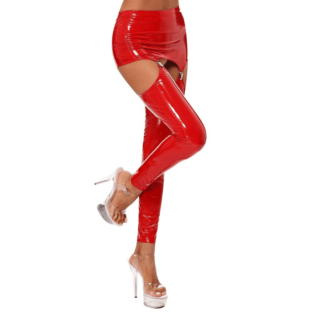Glossy High-Waist Latex Garter Leggings for Women
