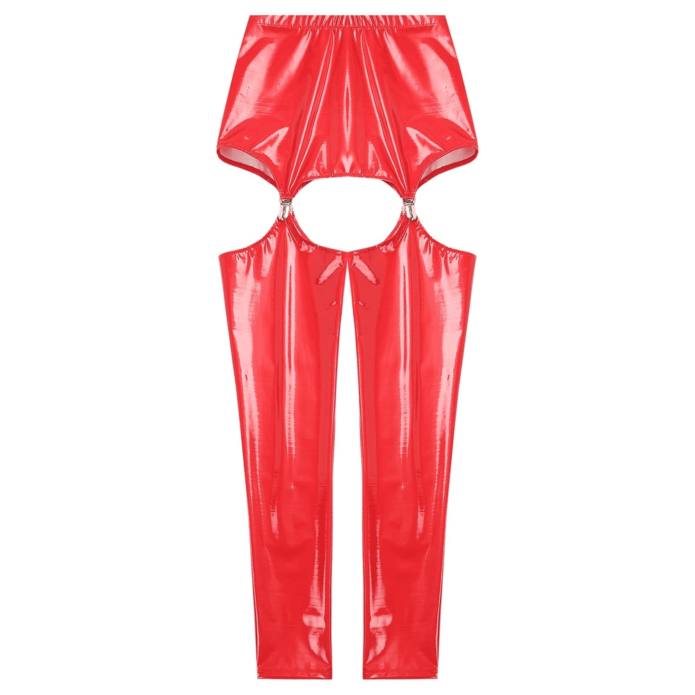 Glossy High-Waist Latex Garter Leggings for Women