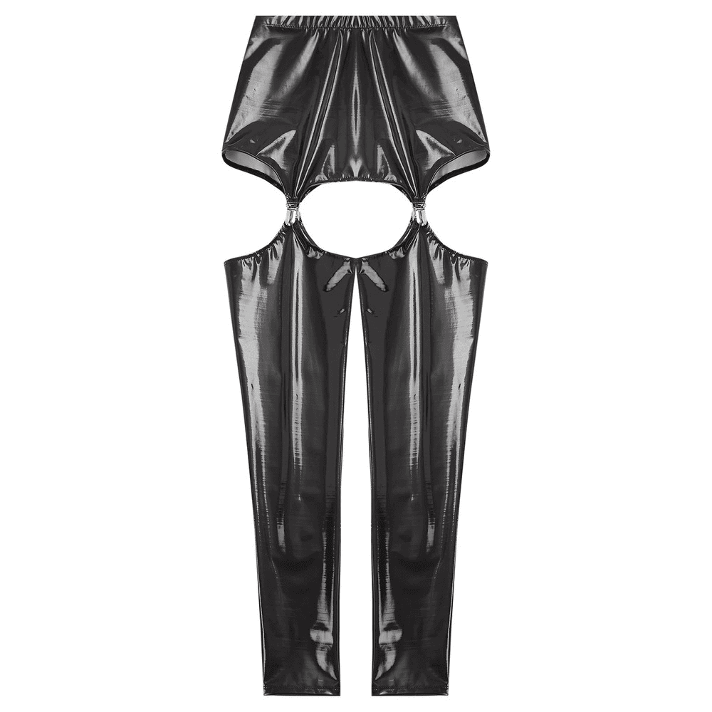 Glossy High-Waist Latex Garter Leggings for Women