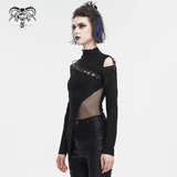 Goth Patchwork Half-Turtleneck with Asymmetrical Hem