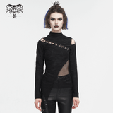 Goth Patchwork Half-Turtleneck with Asymmetrical Hem