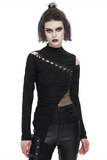 Goth Patchwork Half-Turtleneck with Asymmetrical Hem