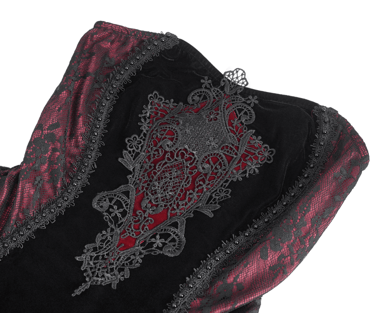 Goth Velvet Long Dress with Lace Appliques for Women