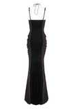 Goth Velvet Long Dress with Lace Appliques for Women