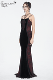 Goth Velvet Long Dress with Lace Appliques for Women