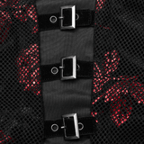 Gothic A-Line Dress with Roses Pattern and Buckle Accents