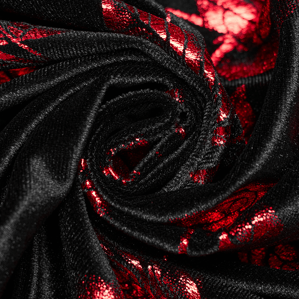 Gothic A-Line Dress with Roses Pattern and Buckle Accents