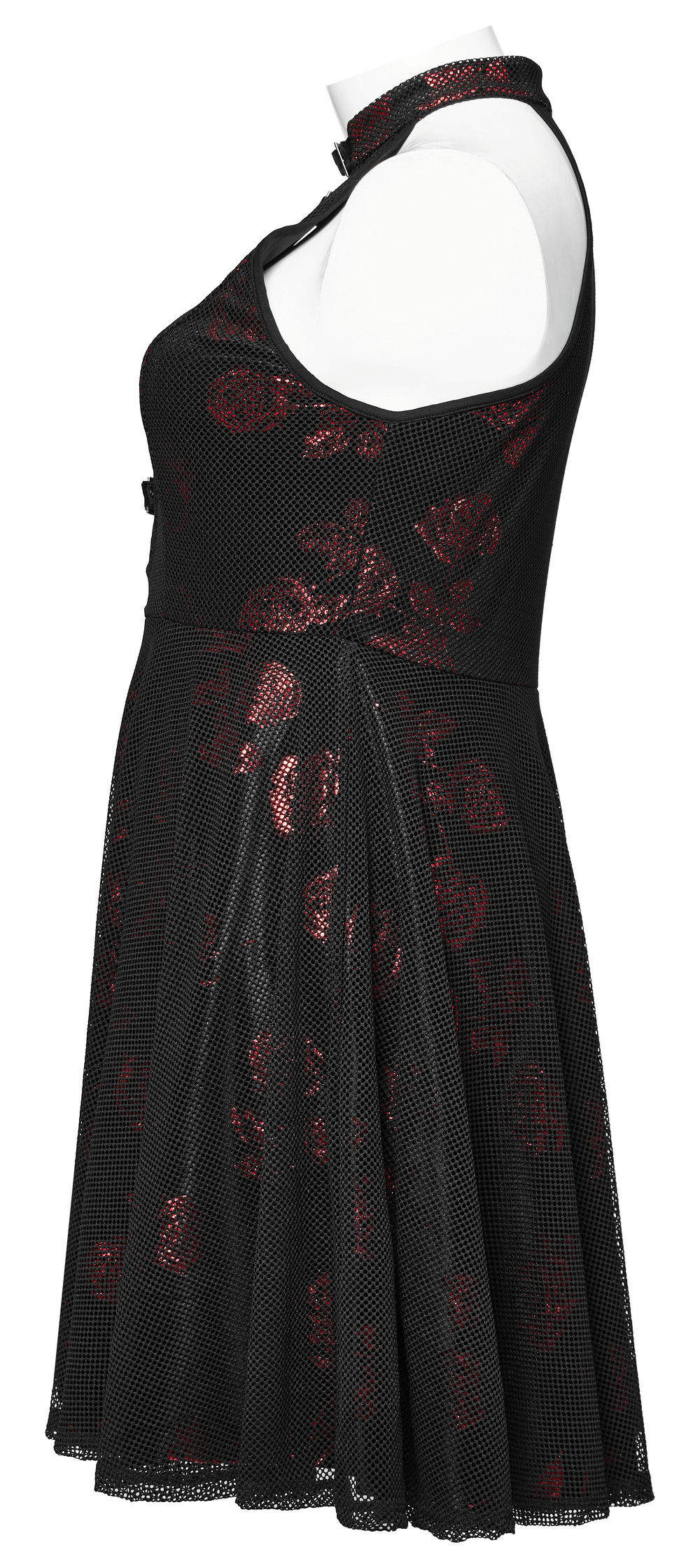 Gothic A-Line Dress with Roses Pattern and Buckle Accents