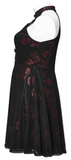 Gothic A-Line Dress with Roses Pattern and Buckle Accents