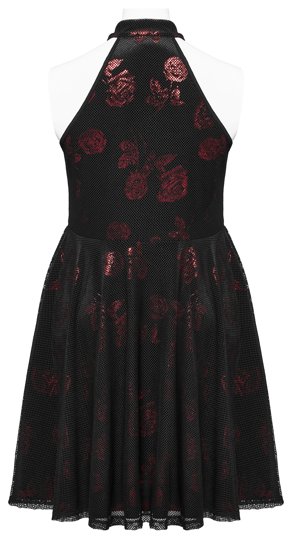Gothic A-Line Dress with Roses Pattern and Buckle Accents