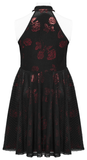 Gothic A-Line Dress with Roses Pattern and Buckle Accents