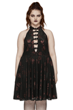 Gothic A-Line Dress with Roses Pattern and Buckle Accents