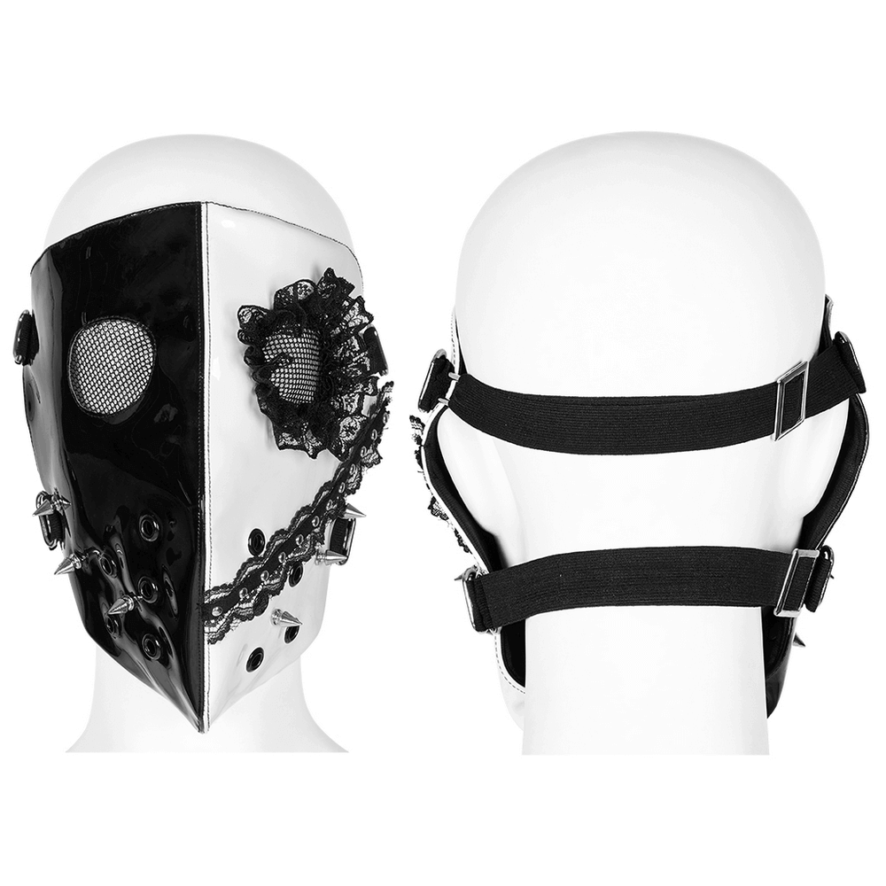 Gothic Black and White Mask with Lace Detailing and Vents