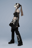 Gothic Black and White Mask with Lace Detailing and Vents