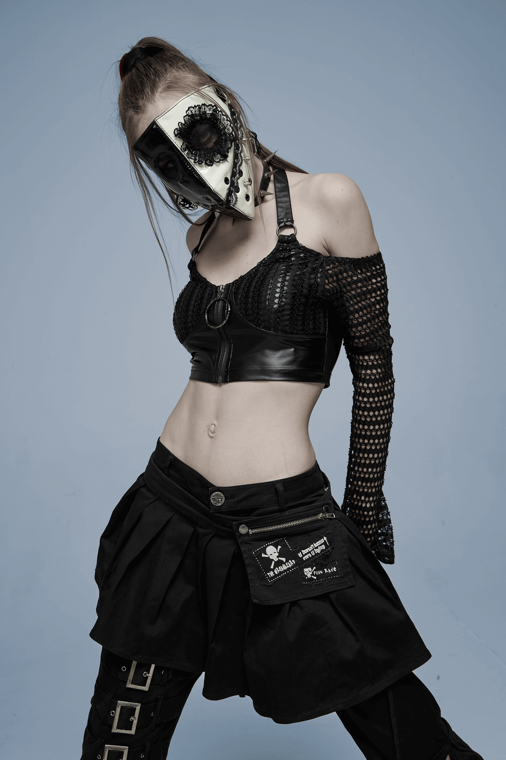 Gothic Black and White Mask with Lace Detailing and Vents