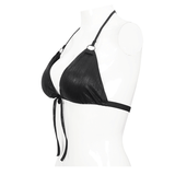 Gothic Black Bikini Top: Rope Tie / Stretch Straps