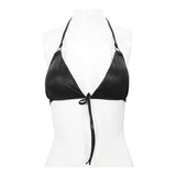 Gothic Black Bikini Top: Rope Tie / Stretch Straps
