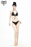 Gothic Black Bikini Top: Rope Tie / Stretch Straps